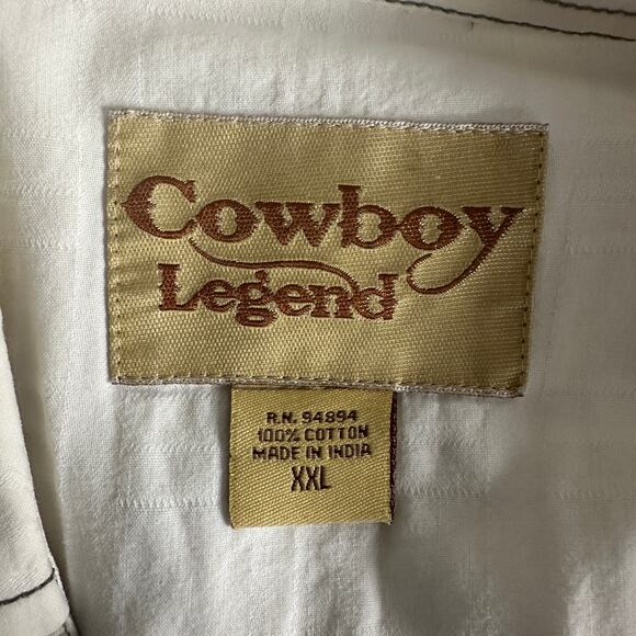 Cowboy Legend Western Shirt XXL White Brown Embroidered Long Sleeve Snap Buttons - Picture 9 of 10